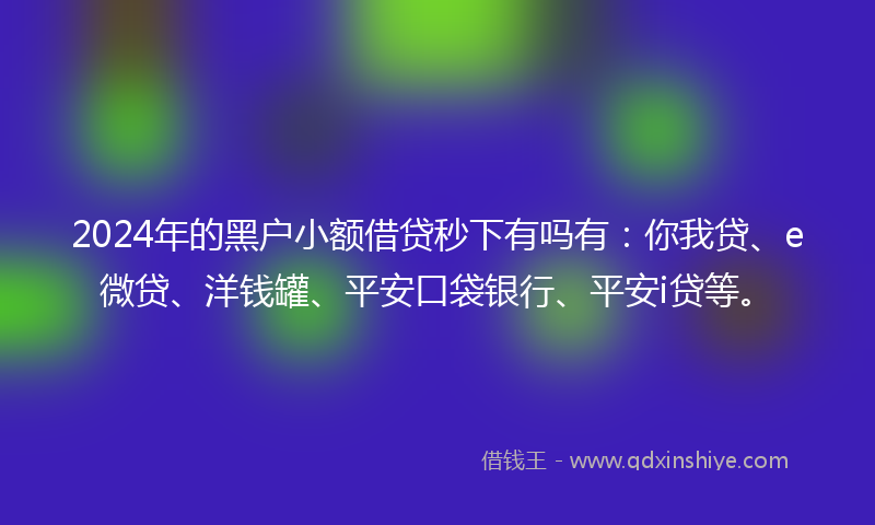 2024年的黑户小额借贷秒下有吗有：你我贷、e微贷、洋钱罐、平安口袋银行、平安i贷等。
