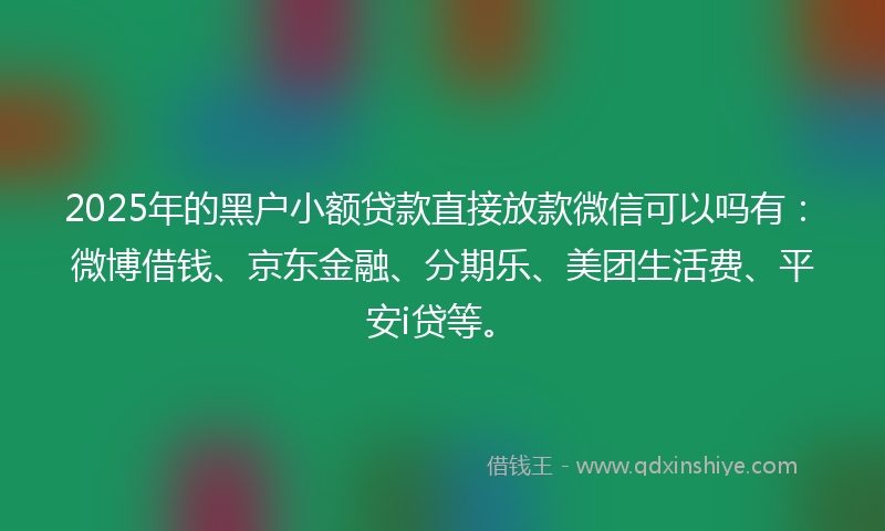 2025年的黑户小额贷款直接放款微信可以吗有：微博借钱、京东金融、分期乐、美团生活费、平安i贷等。