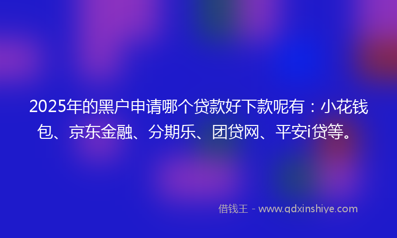 2025年的黑户申请哪个贷款好下款呢有：小花钱包、京东金融、分期乐、团贷网、平安i贷等。
