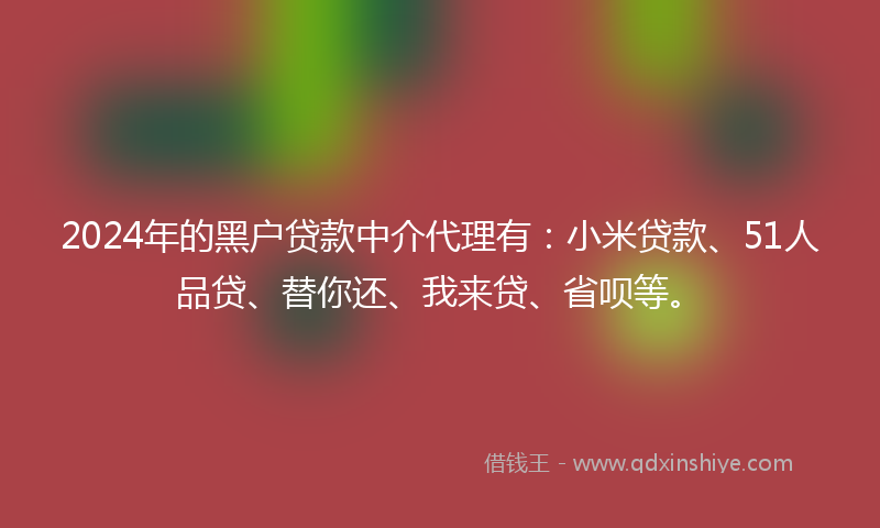 2024年的黑户贷款中介代理有：小米贷款、51人品贷、替你还、我来贷、省呗等。