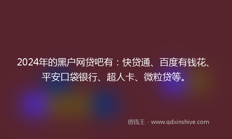 2024年的黑户网贷吧有：快贷通、百度有钱花、平安口袋银行、超人卡、微粒贷等。