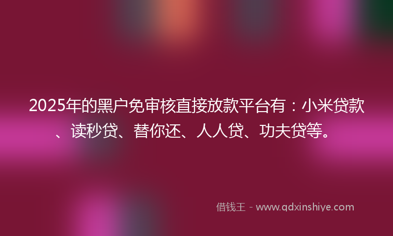 2025年的黑户免审核直接放款平台有：小米贷款、读秒贷、替你还、人人贷、功夫贷等。