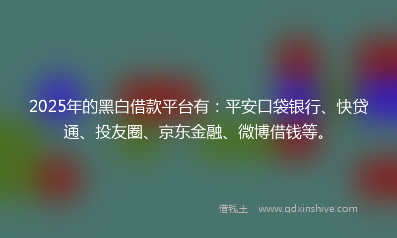 2025年的黑白借款平台有：平安口袋银行、快贷通、投友圈、京东金融、微博借钱等。