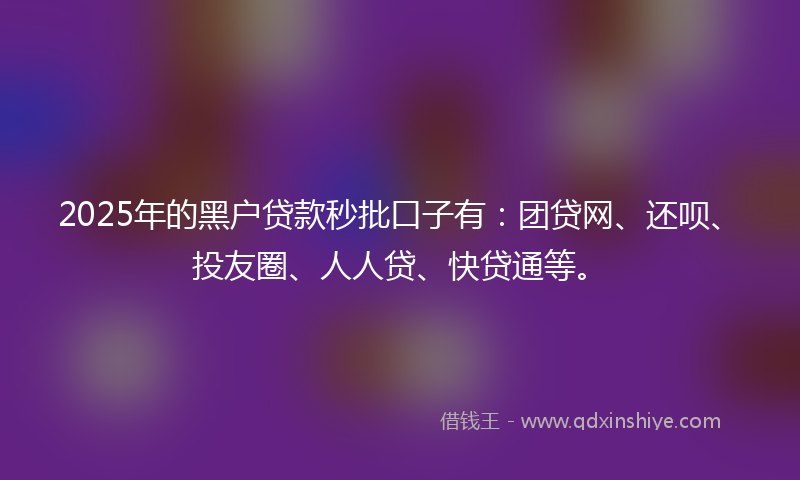 2025年的黑户贷款秒批口子有：团贷网、还呗、投友圈、人人贷、快贷通等。