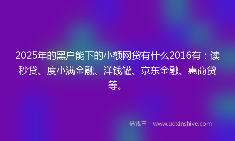 2025年的黑户能下的小额网贷有什么2016有：读秒贷、度小满金融、洋钱罐、京东金融、惠商贷等。