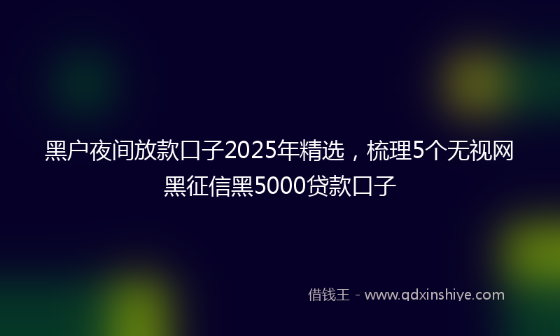 黑户夜间放款口子2025年精选，梳理5个无视网黑征信黑5000贷款口子