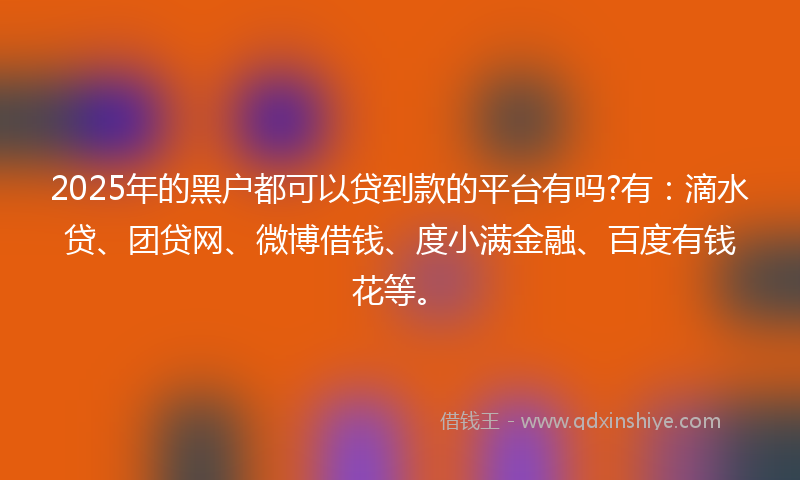 2025年的黑户都可以贷到款的平台有吗?有：滴水贷、团贷网、微博借钱、度小满金融、百度有钱花等。