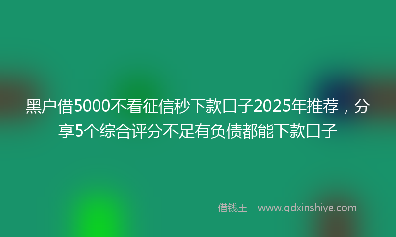 黑户借5000不看征信秒下款口子2025年推荐，分享5个综合评分不足有负债都能下款口子
