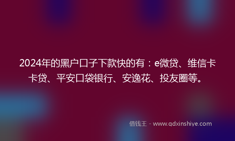 2024年的黑户口子下款快的有：e微贷、维信卡卡贷、平安口袋银行、安逸花、投友圈等。