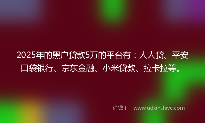 2025年的黑户贷款5万的平台有：人人贷、平安口袋银行、京东金融、小米贷款、拉卡拉等。