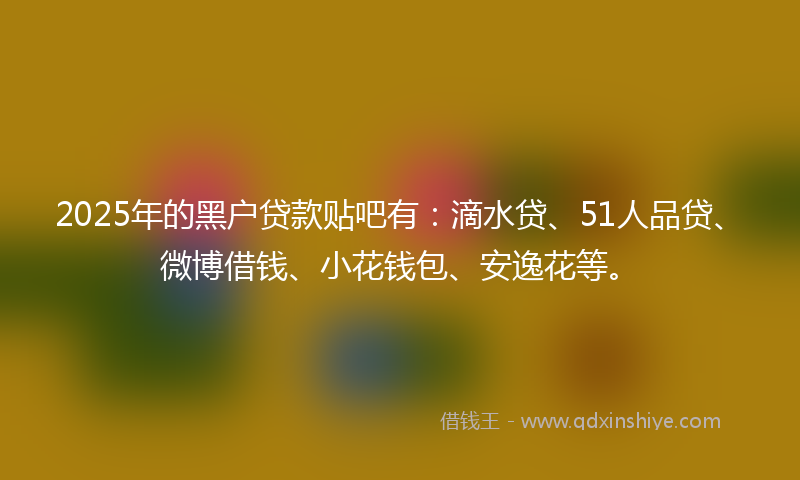 2025年的黑户贷款贴吧有：滴水贷、51人品贷、微博借钱、小花钱包、安逸花等。