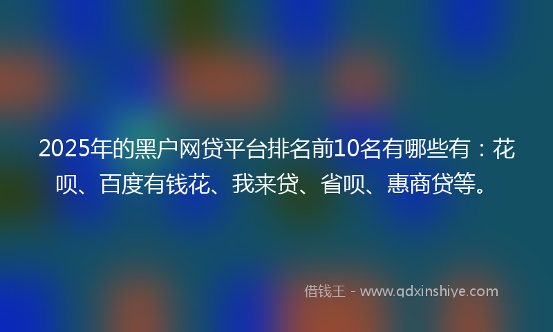 2025年的黑户网贷平台排名前10名有哪些有：花呗、百度有钱花、我来贷、省呗、惠商贷等。