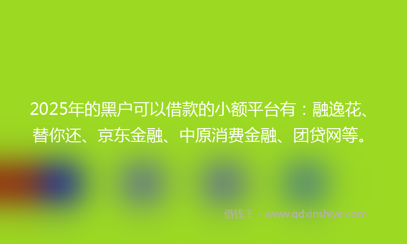 2025年的黑户可以借款的小额平台有：融逸花、替你还、京东金融、中原消费金融、团贷网等。