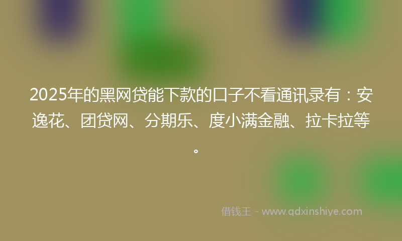 2025年的黑网贷能下款的口子不看通讯录有：安逸花、团贷网、分期乐、度小满金融、拉卡拉等。