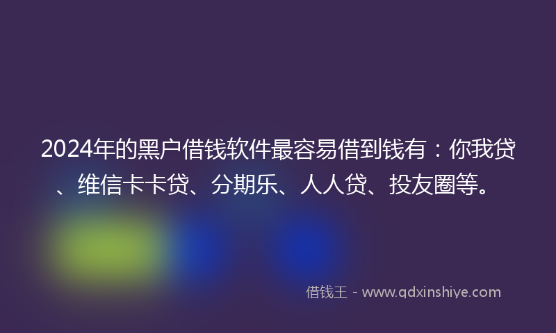 2024年的黑户借钱软件最容易借到钱有：你我贷、维信卡卡贷、分期乐、人人贷、投友圈等。