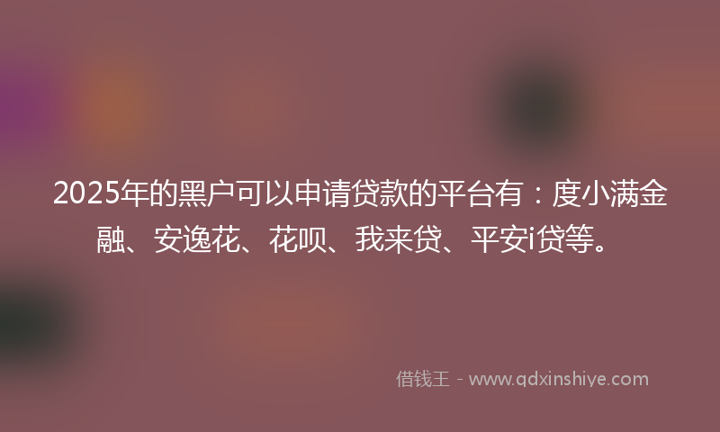 2025年的黑户可以申请贷款的平台有：度小满金融、安逸花、花呗、我来贷、平安i贷等。
