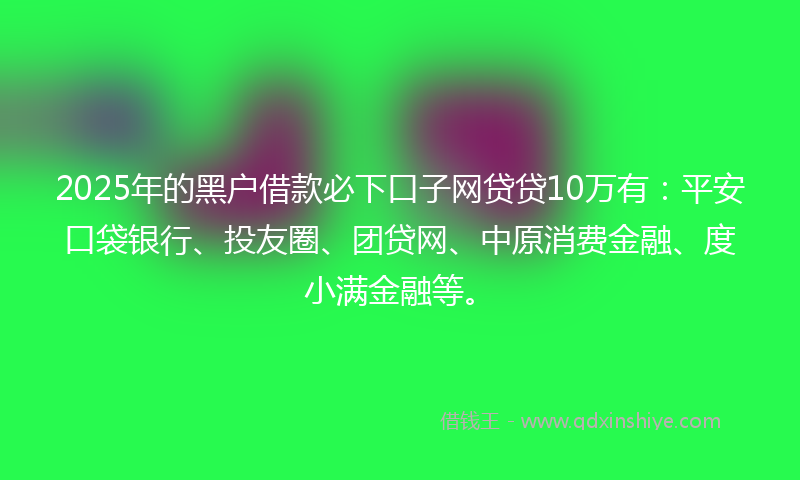 2025年的黑户借款必下口子网贷贷10万有：平安口袋银行、投友圈、团贷网、中原消费金融、度小满金融等。