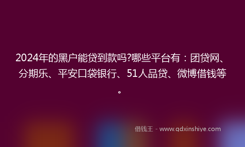 2024年的黑户能贷到款吗?哪些平台有：团贷网、分期乐、平安口袋银行、51人品贷、微博借钱等。