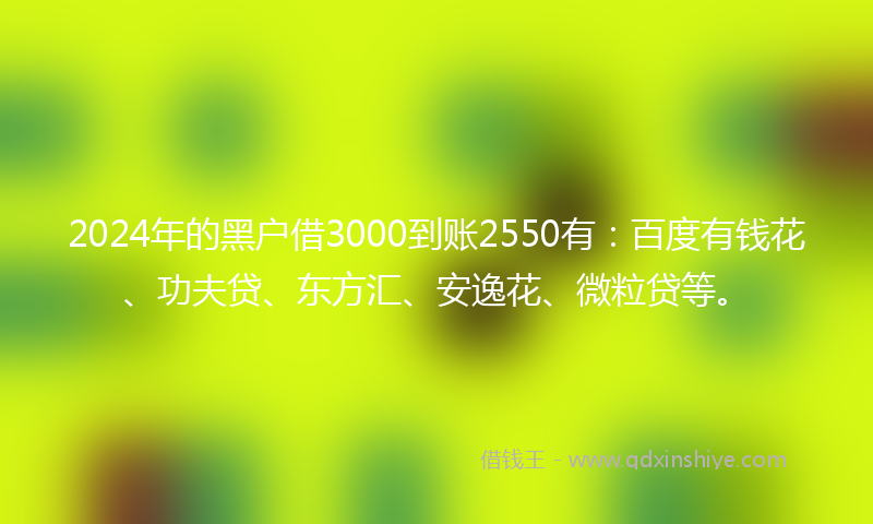 2024年的黑户借3000到账2550有：百度有钱花、功夫贷、东方汇、安逸花、微粒贷等。
