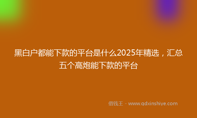 黑白户都能下款的平台是什么2025年精选，汇总五个高炮能下款的平台