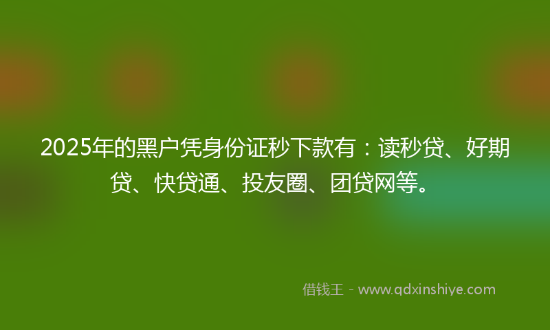 2025年的黑户凭身份证秒下款有：读秒贷、好期贷、快贷通、投友圈、团贷网等。