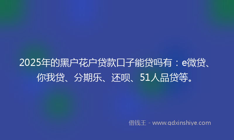 2025年的黑户花户贷款口子能贷吗有：e微贷、你我贷、分期乐、还呗、51人品贷等。