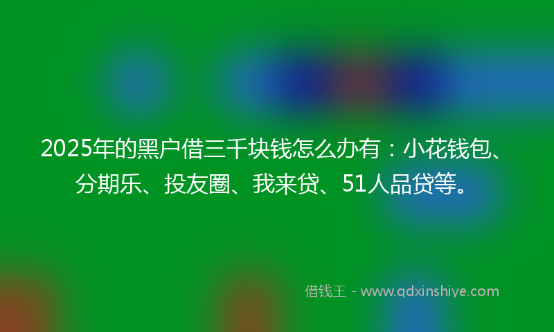 2025年的黑户借三千块钱怎么办有：小花钱包、分期乐、投友圈、我来贷、51人品贷等。