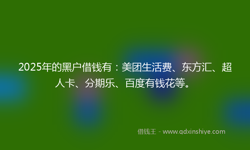 2025年的黑户借钱有：美团生活费、东方汇、超人卡、分期乐、百度有钱花等。