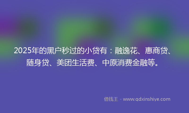 2025年的黑户秒过的小贷有：融逸花、惠商贷、随身贷、美团生活费、中原消费金融等。