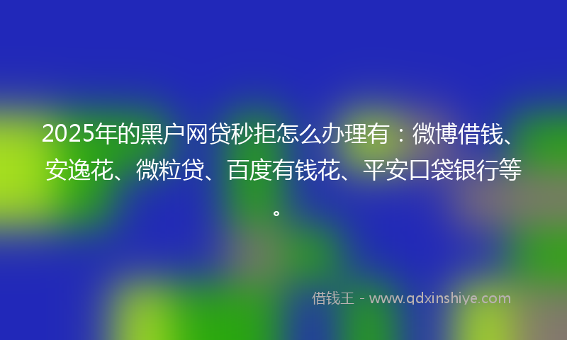 2025年的黑户网贷秒拒怎么办理有：微博借钱、安逸花、微粒贷、百度有钱花、平安口袋银行等。