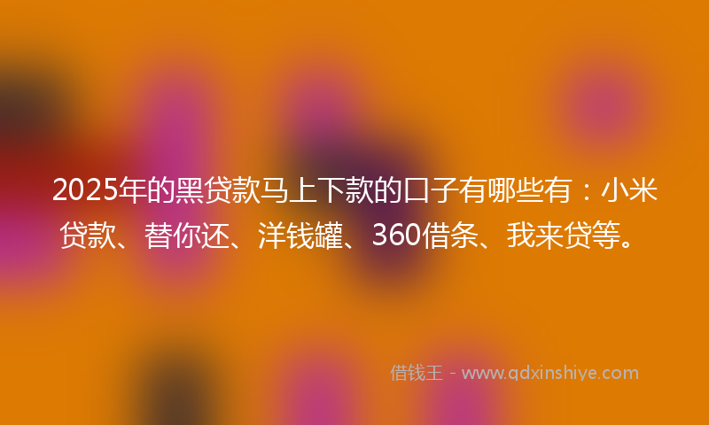 2025年的黑贷款马上下款的口子有哪些有：小米贷款、替你还、洋钱罐、360借条、我来贷等。