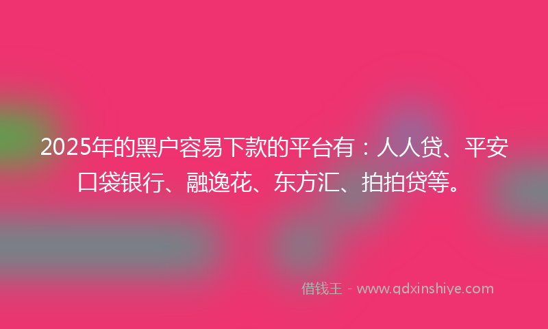 2025年的黑户容易下款的平台有：人人贷、平安口袋银行、融逸花、东方汇、拍拍贷等。