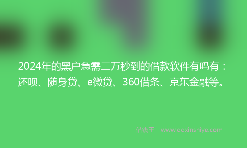 2024年的黑户急需三万秒到的借款软件有吗有：还呗、随身贷、e微贷、360借条、京东金融等。