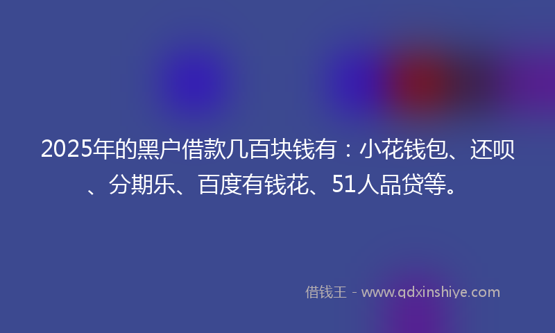 2025年的黑户借款几百块钱有：小花钱包、还呗、分期乐、百度有钱花、51人品贷等。