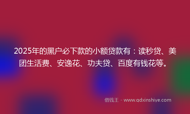 2025年的黑户必下款的小额贷款有：读秒贷、美团生活费、安逸花、功夫贷、百度有钱花等。