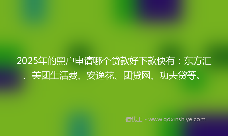 2025年的黑户申请哪个贷款好下款快有：东方汇、美团生活费、安逸花、团贷网、功夫贷等。