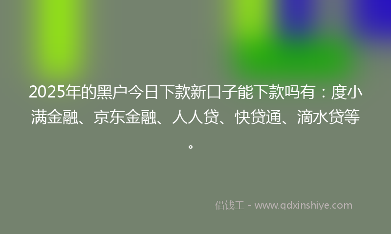2025年的黑户今日下款新口子能下款吗有：度小满金融、京东金融、人人贷、快贷通、滴水贷等。