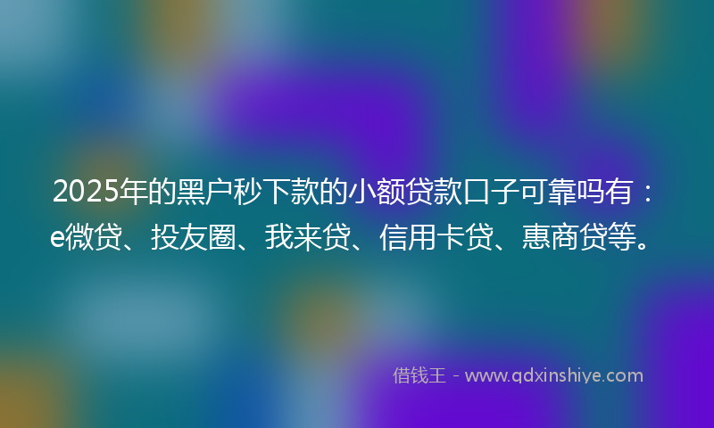 2025年的黑户秒下款的小额贷款口子可靠吗有：e微贷、投友圈、我来贷、信用卡贷、惠商贷等。