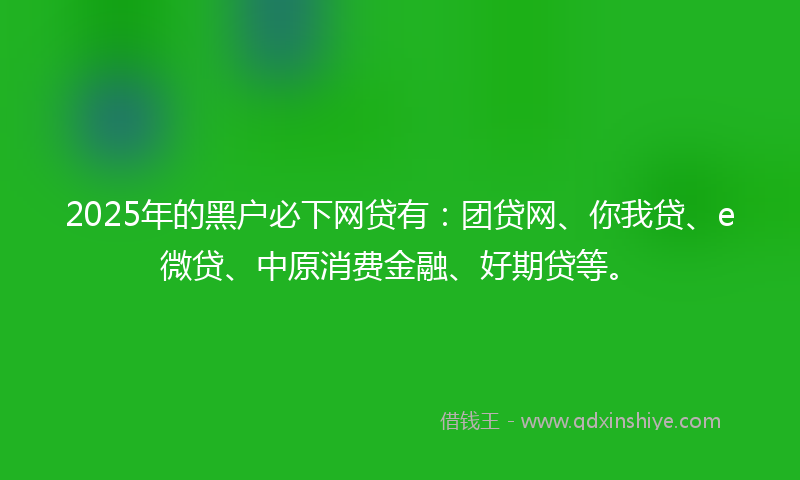 2025年的黑户必下网贷有：团贷网、你我贷、e微贷、中原消费金融、好期贷等。