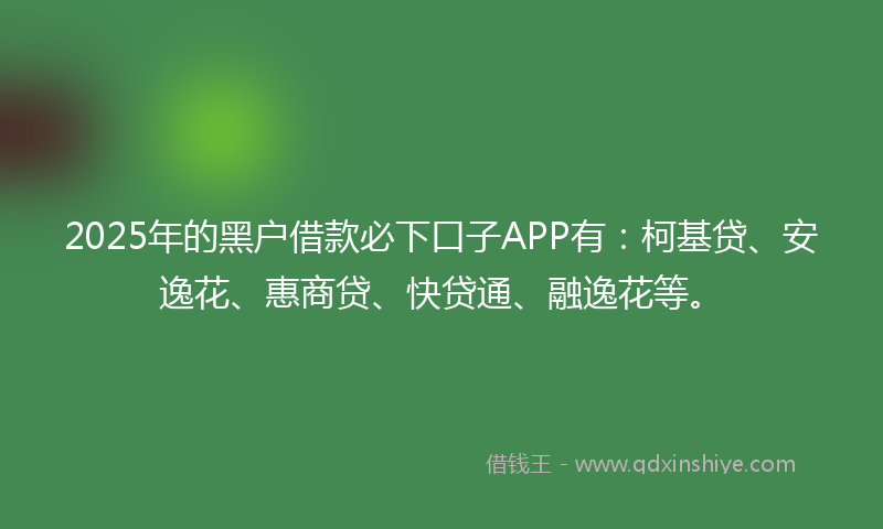 2025年的黑户借款必下口子APP有：柯基贷、安逸花、惠商贷、快贷通、融逸花等。