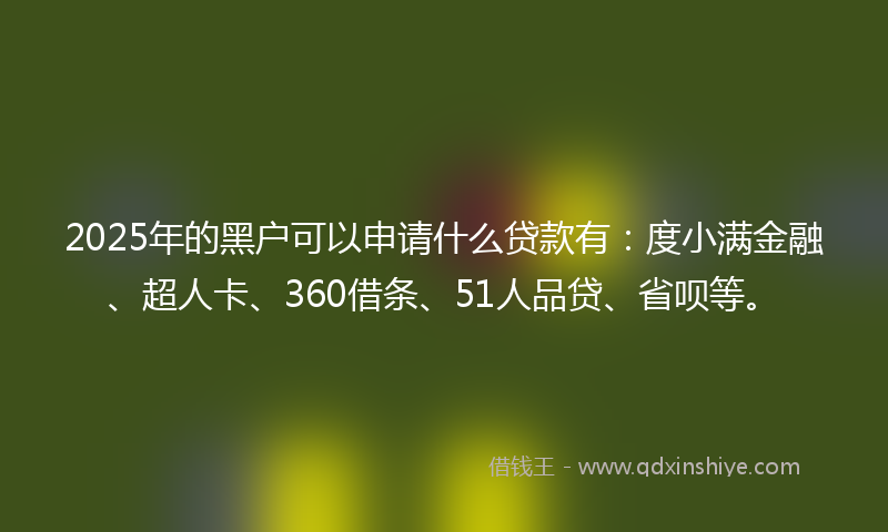 2025年的黑户可以申请什么贷款有：度小满金融、超人卡、360借条、51人品贷、省呗等。