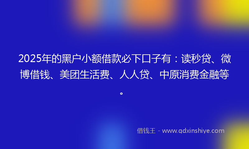 2025年的黑户小额借款必下口子有：读秒贷、微博借钱、美团生活费、人人贷、中原消费金融等。