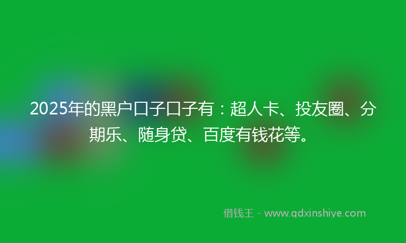 2025年的黑户口子口子有：超人卡、投友圈、分期乐、随身贷、百度有钱花等。