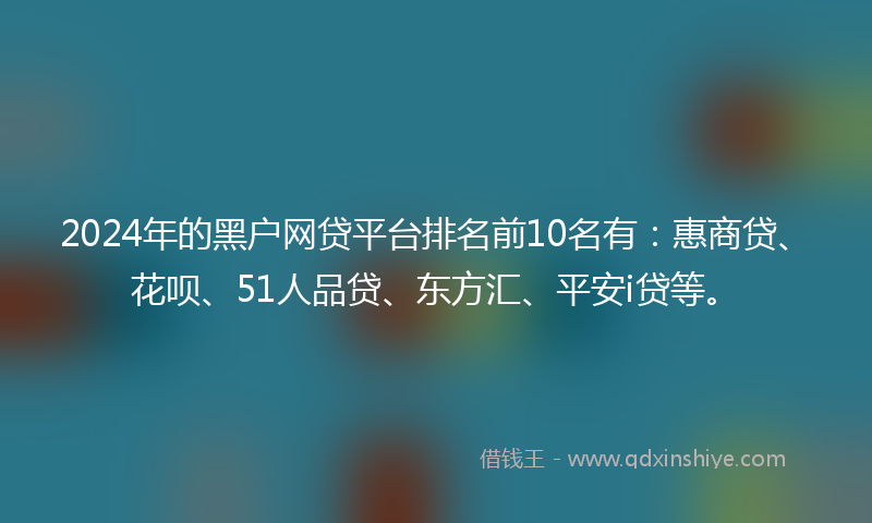 2024年的黑户网贷平台排名前10名有：惠商贷、花呗、51人品贷、东方汇、平安i贷等。