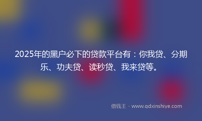 2025年的黑户必下的贷款平台有：你我贷、分期乐、功夫贷、读秒贷、我来贷等。