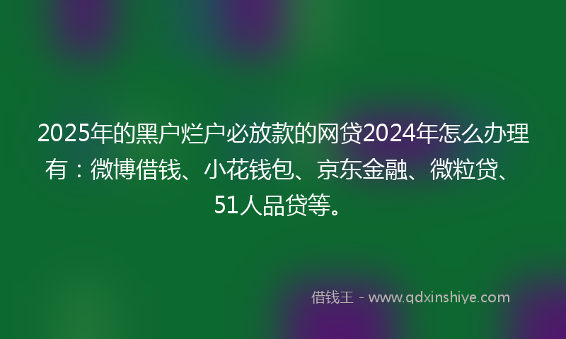2025年的黑户烂户必放款的网贷2024年怎么办理有：微博借钱、小花钱包、京东金融、微粒贷、51人品贷等。