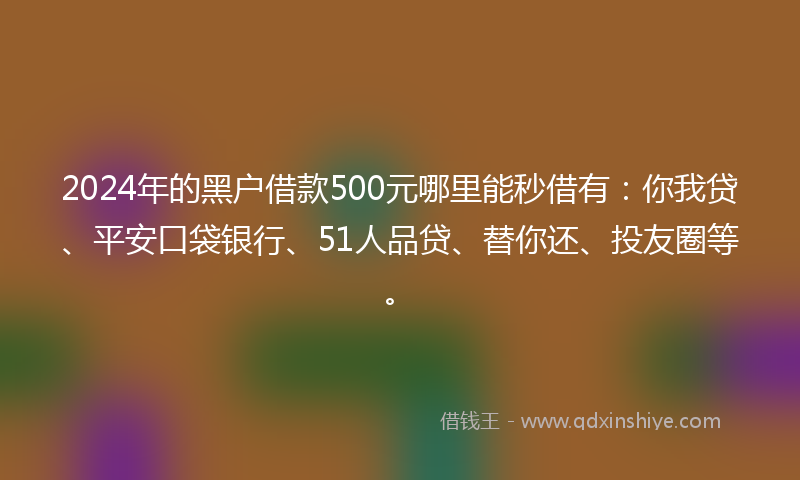 2024年的黑户借款500元哪里能秒借有：你我贷、平安口袋银行、51人品贷、替你还、投友圈等。