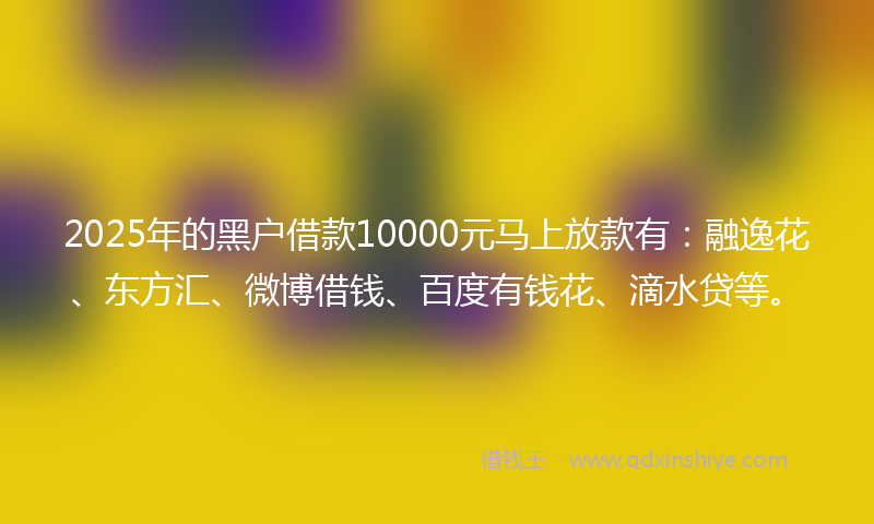 2025年的黑户借款10000元马上放款有：融逸花、东方汇、微博借钱、百度有钱花、滴水贷等。