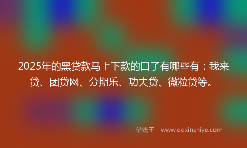 2025年的黑贷款马上下款的口子有哪些有：我来贷、团贷网、分期乐、功夫贷、微粒贷等。