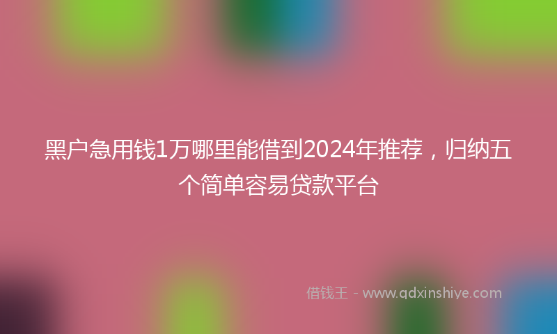 黑户急用钱1万哪里能借到2024年推荐，归纳五个简单容易贷款平台